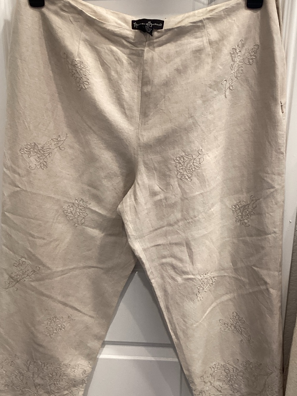 mercer & madison Cream Embroidered Cropped Linen Pants
